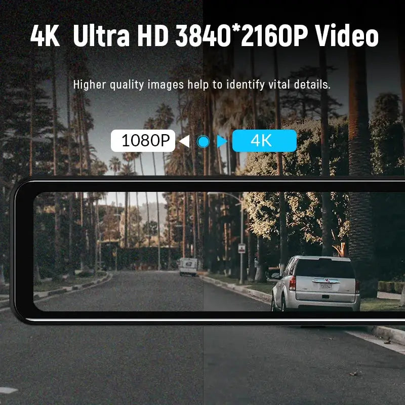 E-ACE 4K WIFI dashcam in a 12-inch rear-view mirror, black, with Sony rear camera.