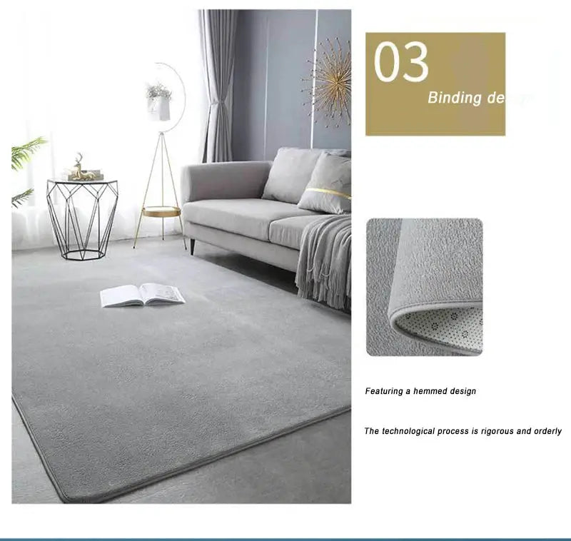 VIKAMA Modern Coral Velvet Carpet; large-area soft non-slip gray living room rug for home decor