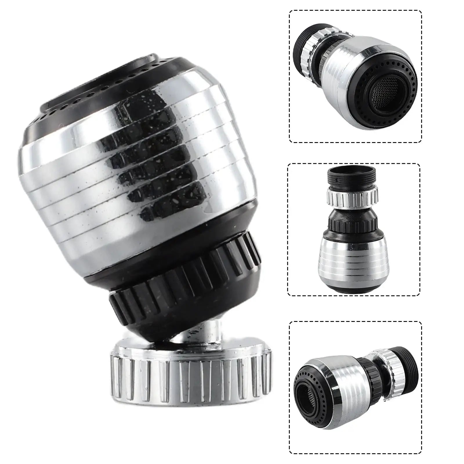 Water saver faucet aerator by Simples Market, chrome 360° swivel diffuser with filter adapter (3-piece)