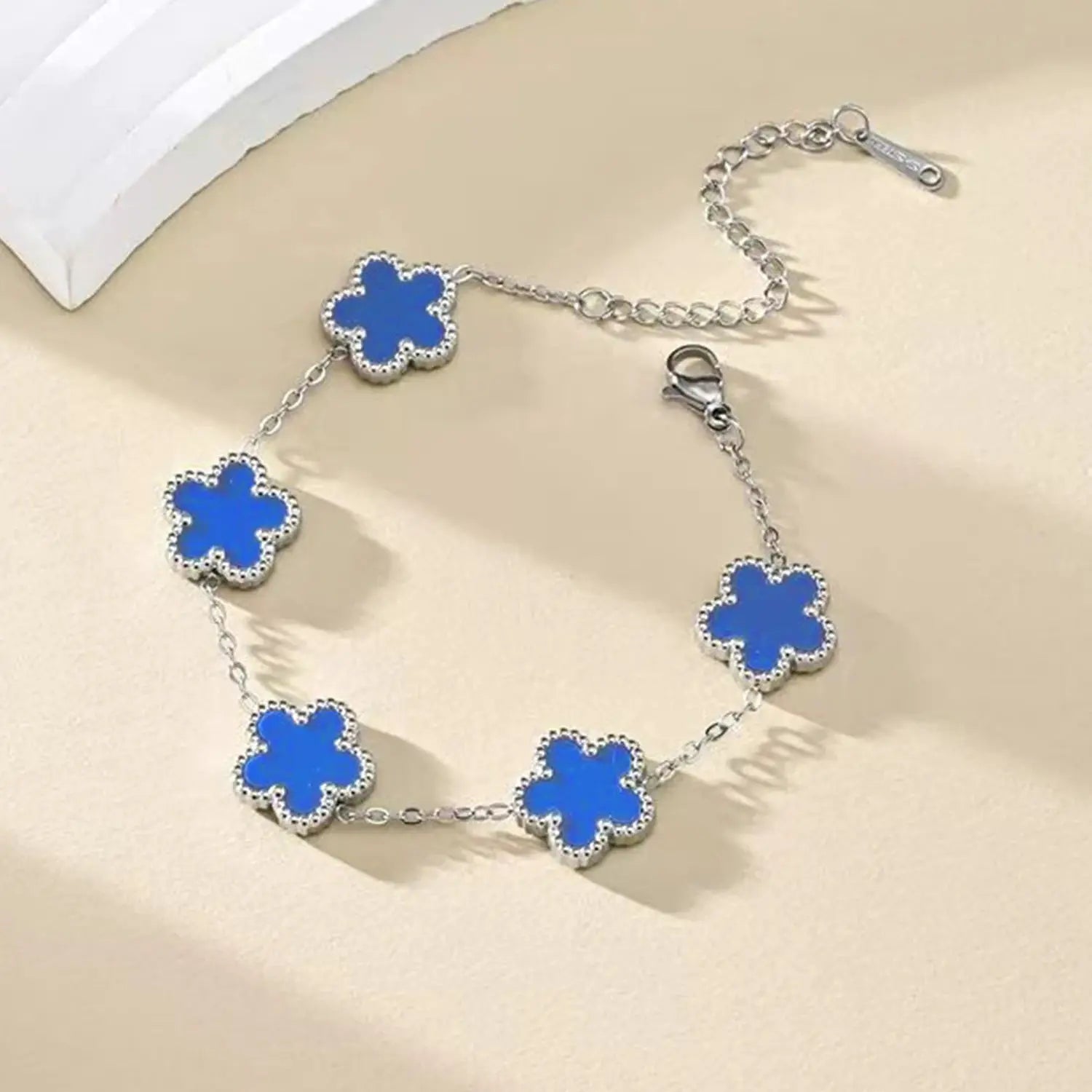 Adjustable Stainless Steel Bracelet Double Sided Five Leaf Clover Petals Gold Plated Women Fashion Jewelry