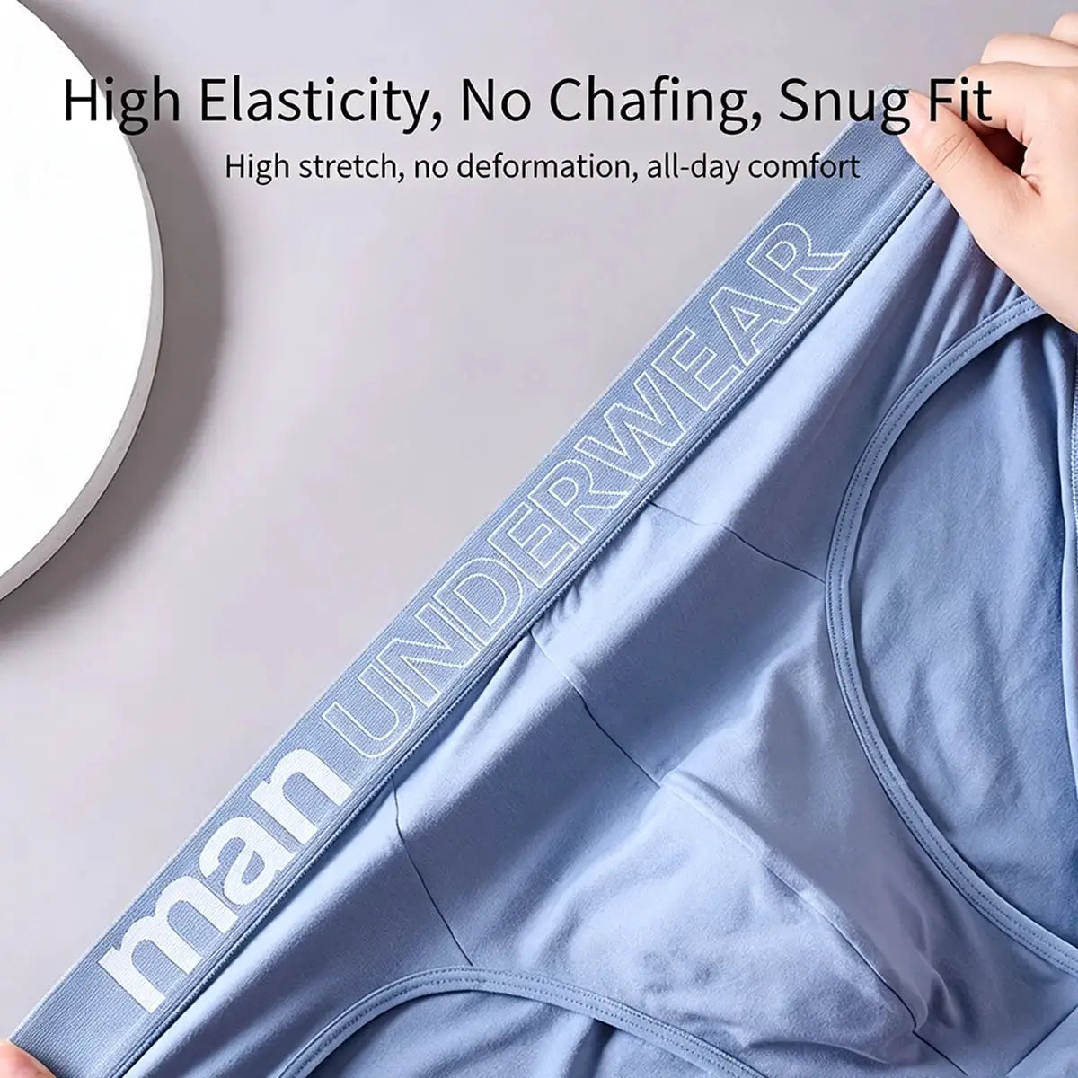 Men's blue briefs set by Simples Market, 3-piece pack with elastic waistband.
