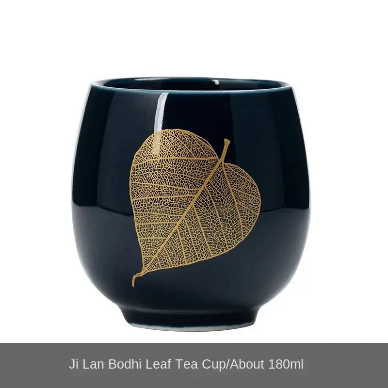Jilan Simple Ceramic Teacup Japanese Style 180ml Black Glazed Minimalist Tea Bowl For Everyday Tea