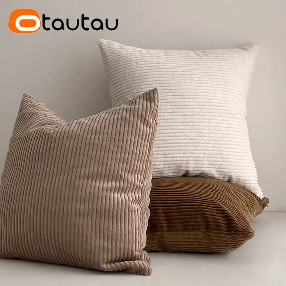 Cushion covers OTAUTAU; cotton corduroy, beige/white/brown; without inserts; set of 3.