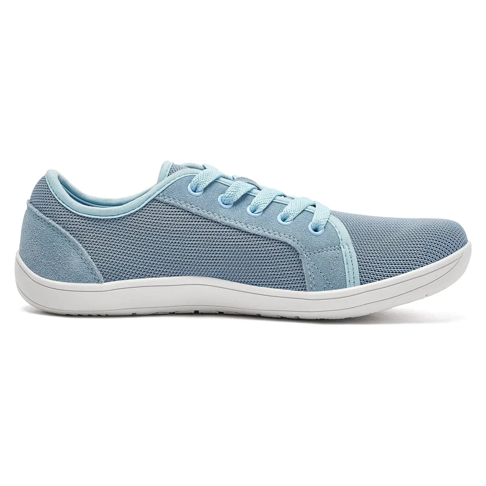 HOBIBEAR barefoot shoes, unisex wide-toe, light blue mesh, lace-up, lightweight breathable trail walking shoe.