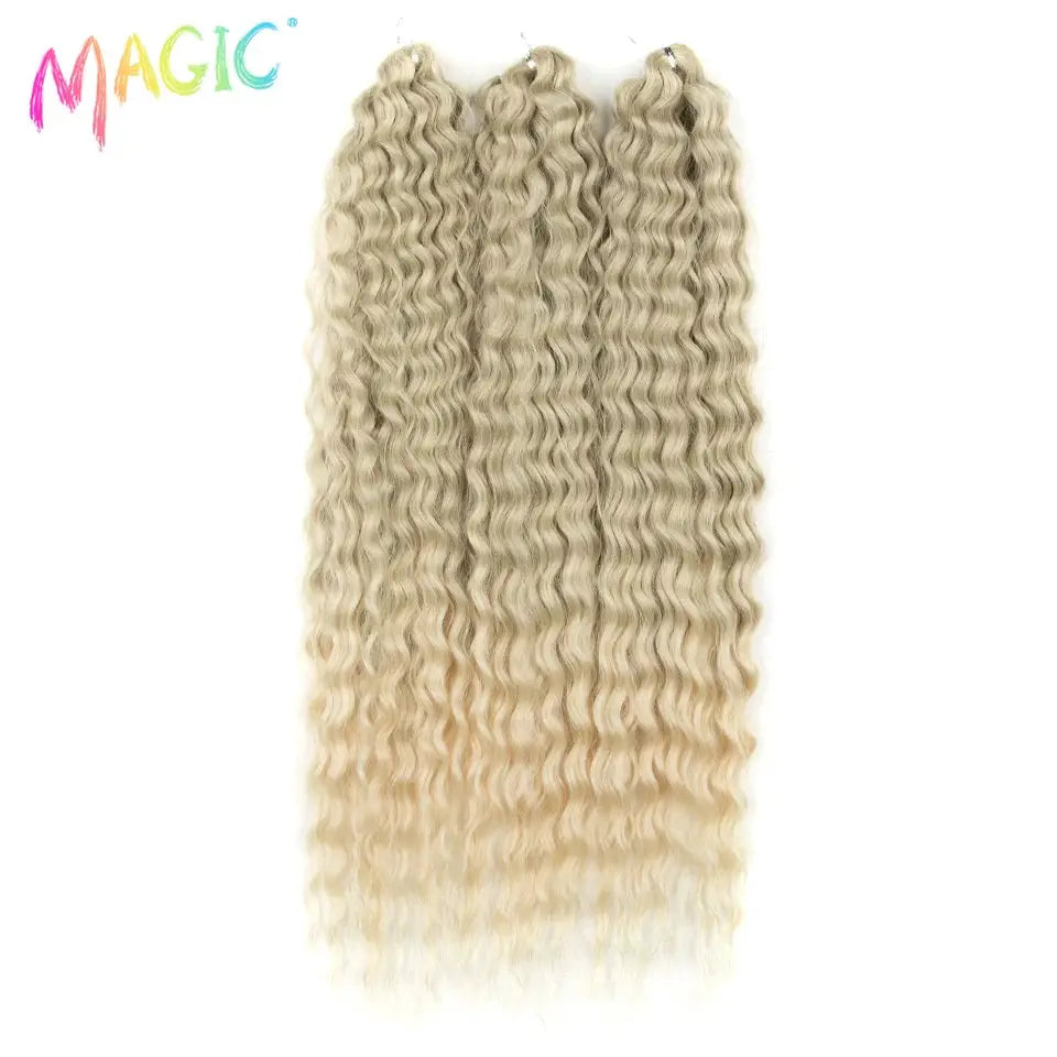 Magic Ariel Curl crochet hair extensions, deep-wave ombre blonde, 22in, 4-bundle pack by Simples Market