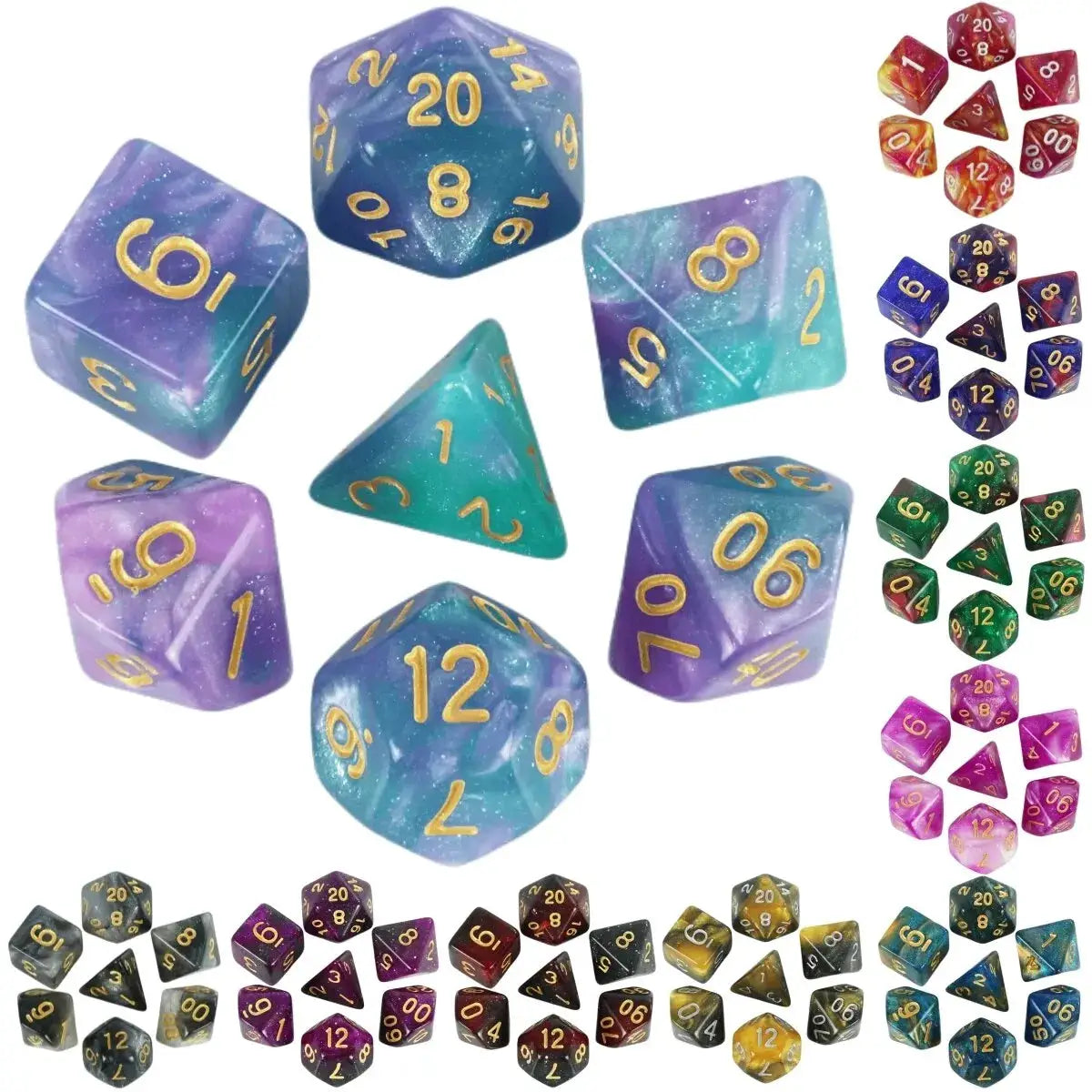 Galaxy Theme Polyhedral Dice Set For DnD With Cosmic Colorful Universe Effect Ideal For Adventurers