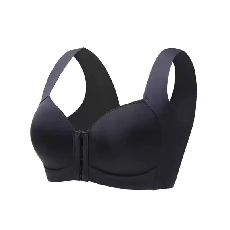 Simples Market large-size seamless front-closure bra vest in black with wide straps