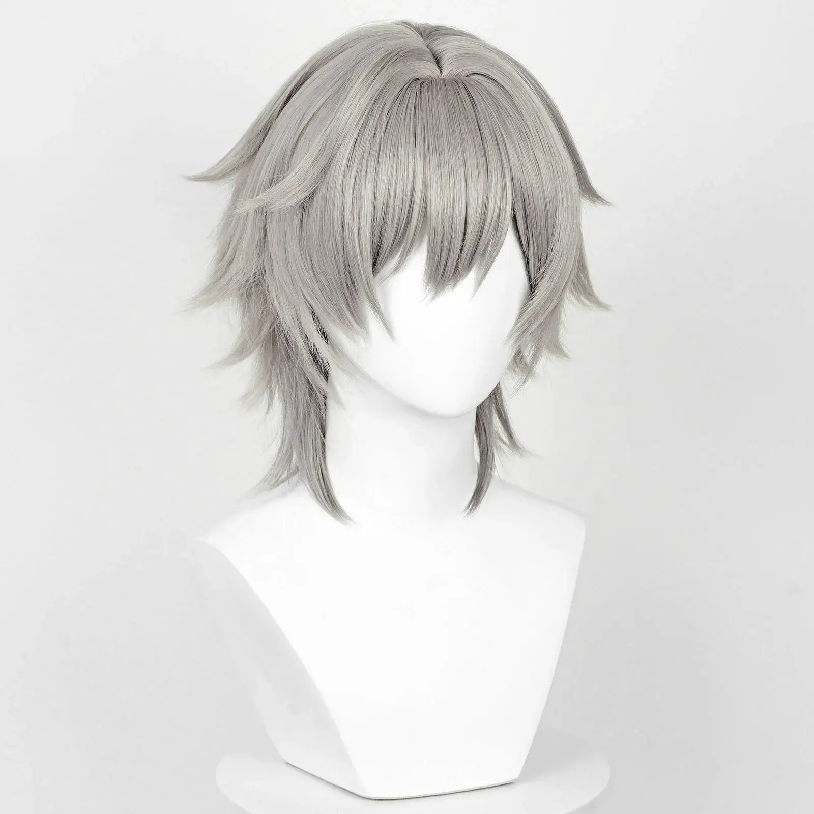 Honkai Star Rail Caelus Stelle cosplay wig, gray with bangs, layered short-to-mid length, Simples Market