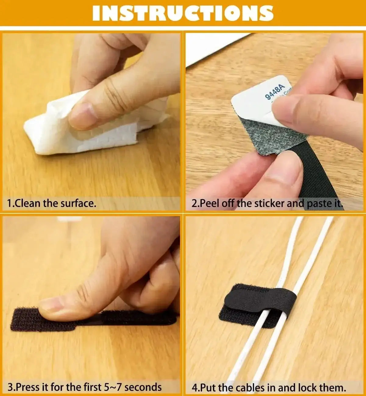 Releasable nylon cable ties by Simples Market; 20/10/5pc sets, reusable loop straps for wires and earphones, adhesive