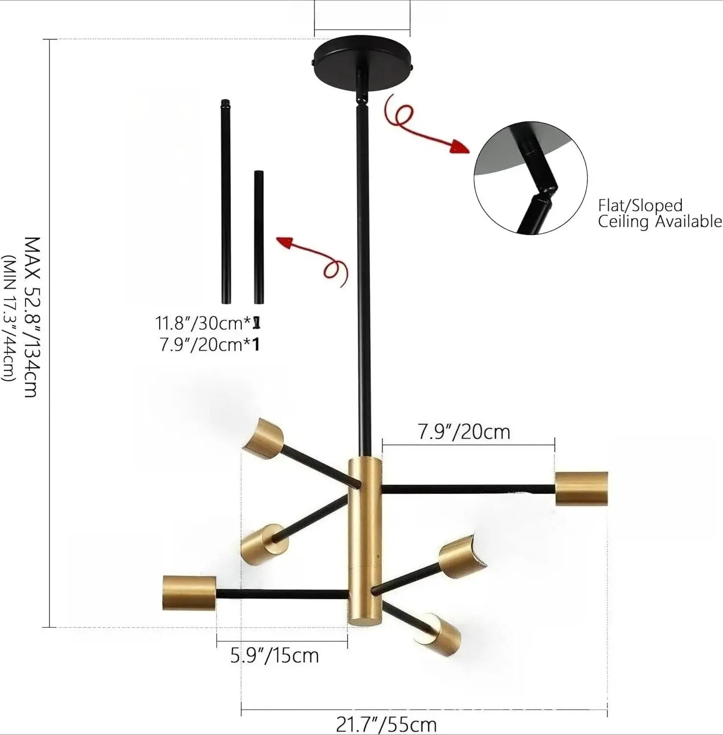 Nordic LED Chandelier by Simples Market, minimalist black and brass multi-arm pendant light.