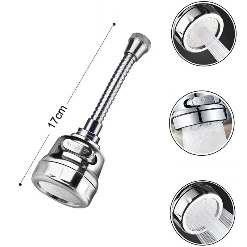 Simples Market universal kitchen faucet adapter with 17cm flexible hose, 360° rotation, chrome finish, 2/3 spray modes.
