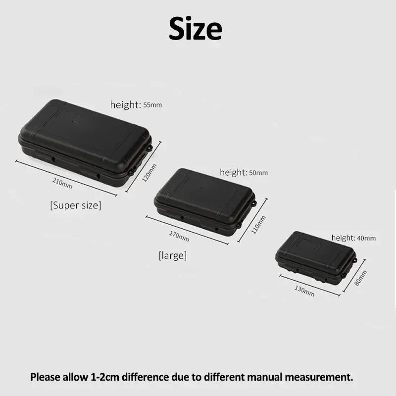 Simples Market three black outdoor plastic waterproof sealed survival boxes for camping and tackle storage.
