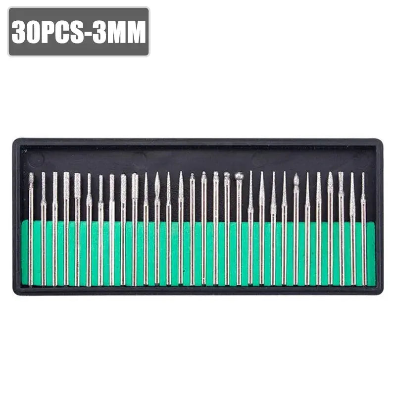 30 Piece Diamond Burr Set With Case For Dremel Rotary Tools 2.35mm And 3mm Shanks Grinding Polishing Drill Bits