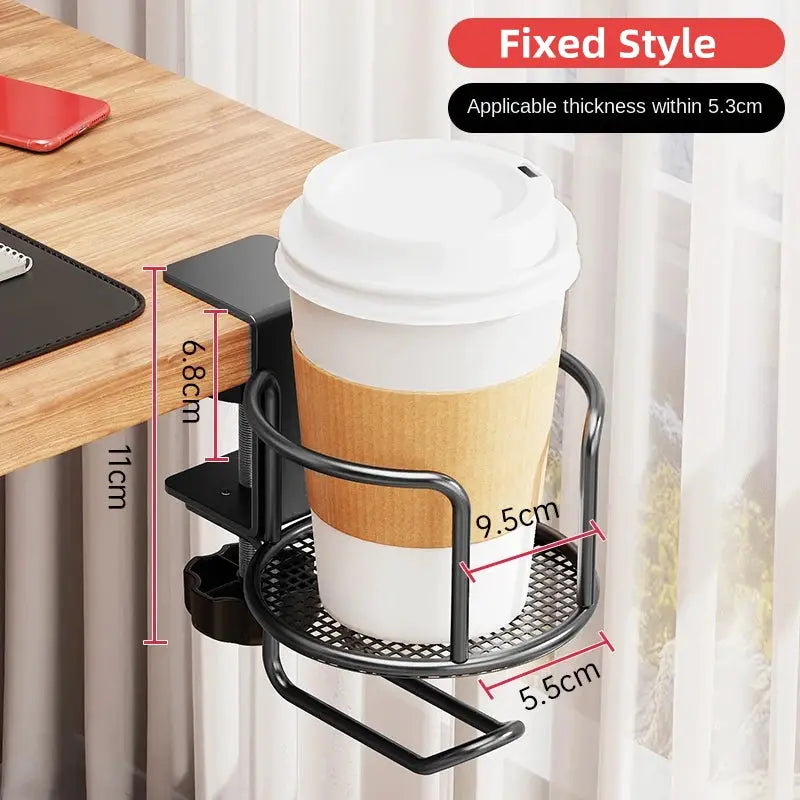 2 In 1 No Drill Desk Cup Holder Adjustable Arm Clamp Stand With 360 Degree Rotation Table Edge Clamp Anti Fall