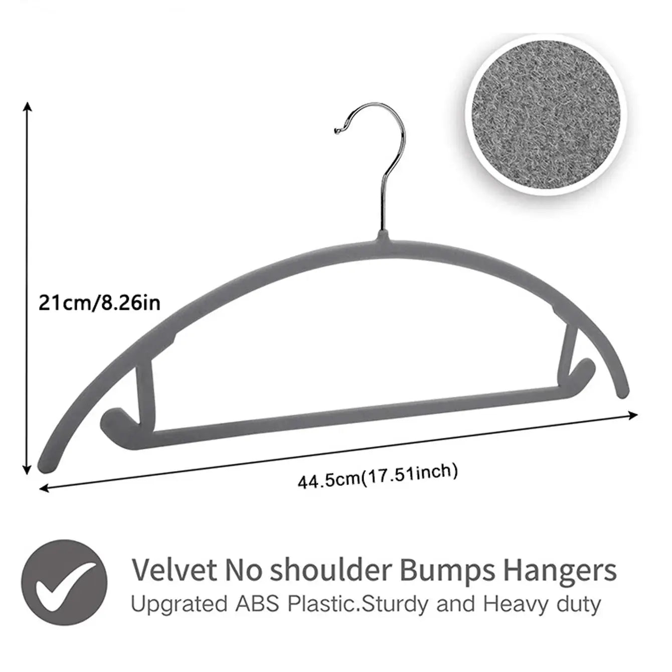 Simples Market velvet hangers, gray, non-slip with no shoulder bumps for closet organization; sturdy ABS plastic