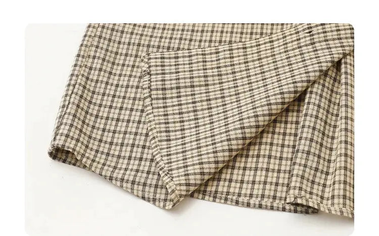 CHIC VEN women’s plaid shirt in beige-brown woven fabric, loose casual fit