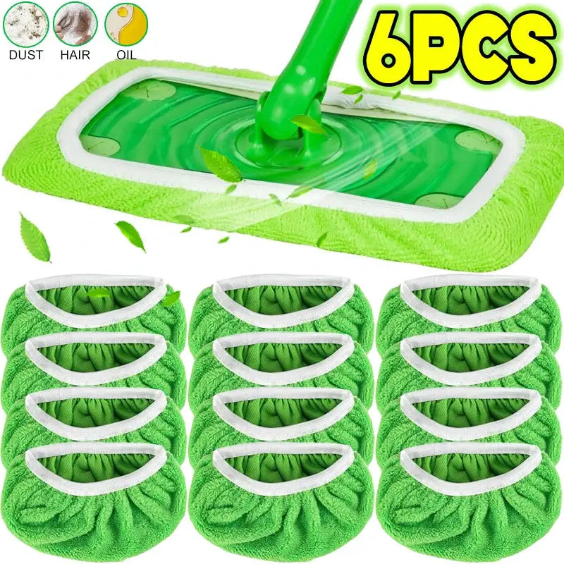 Simples Market 6-pack green microfiber mop pads for sweeper, reusable wet/dry cleaning cloths