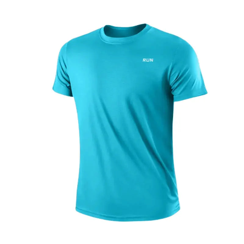 Men's quick-dry short-sleeve gym T-shirt in turquoise, lightweight with round neck