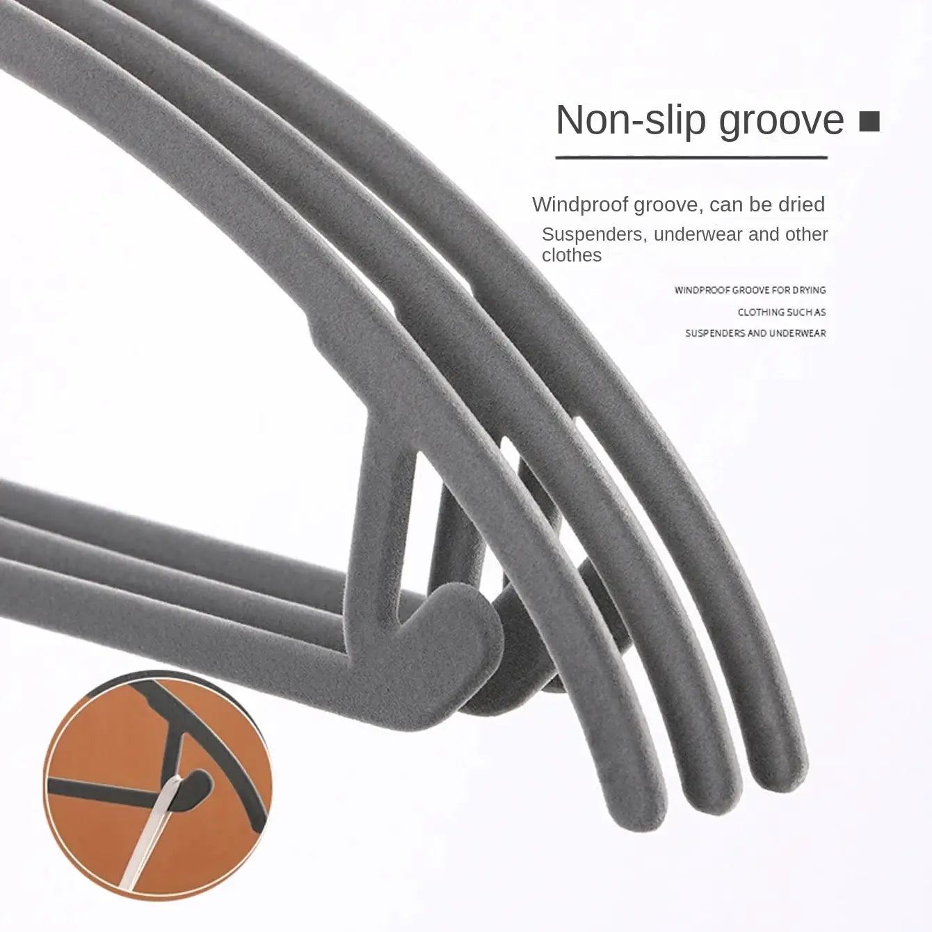 Three grey velvet hangers, non-slip plastic closet hangers, space-saving