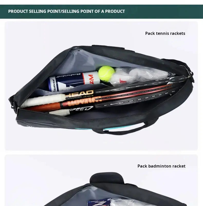 Simples Market GREATSPEED 3pc tennis/badminton racquet bag, black, one-shoulder pack