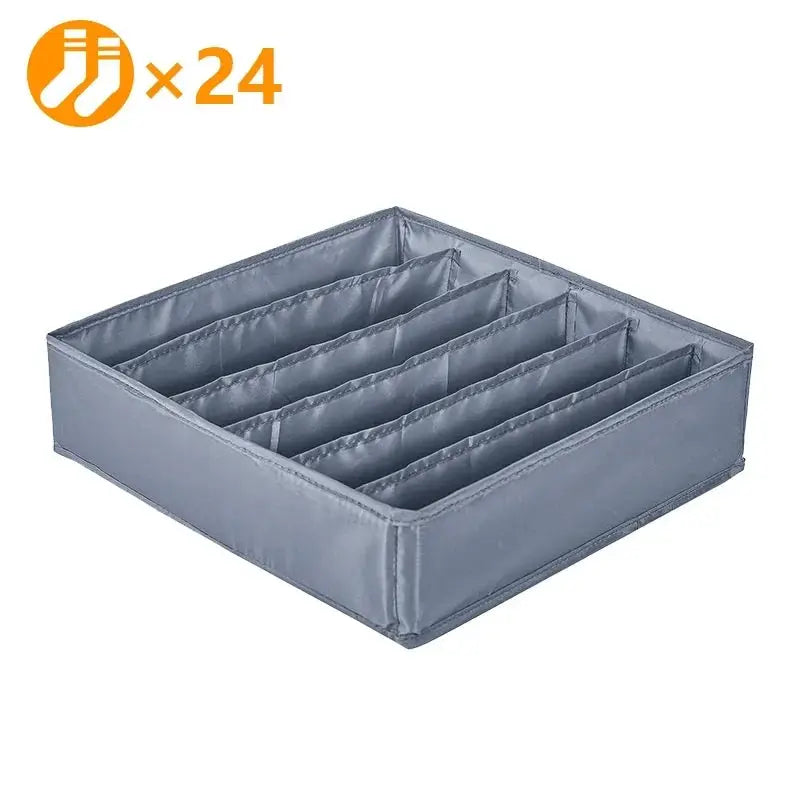 Gray fabric underwear organizer storage box with multiple divider compartments