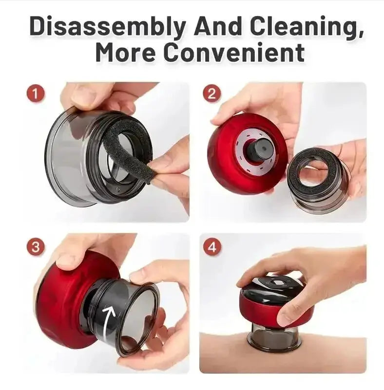 Intelligent vacuum cupping massager by Simples Market in red and black with heating for back, neck and arms.