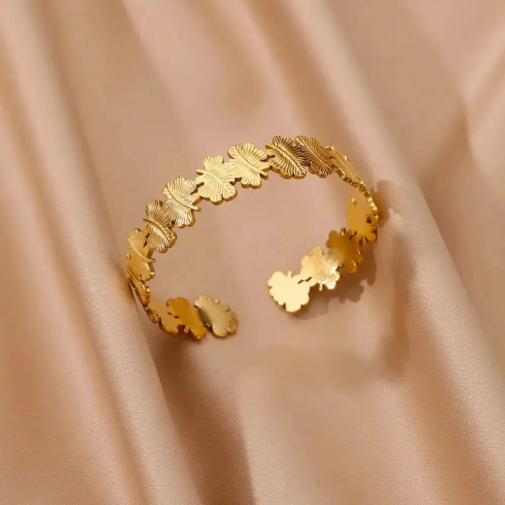 Exquisite Classic Bump Pattern Open Bangle Cuff Bracelet For Women Gold Color Stainless Steel Hand Ornament Gift