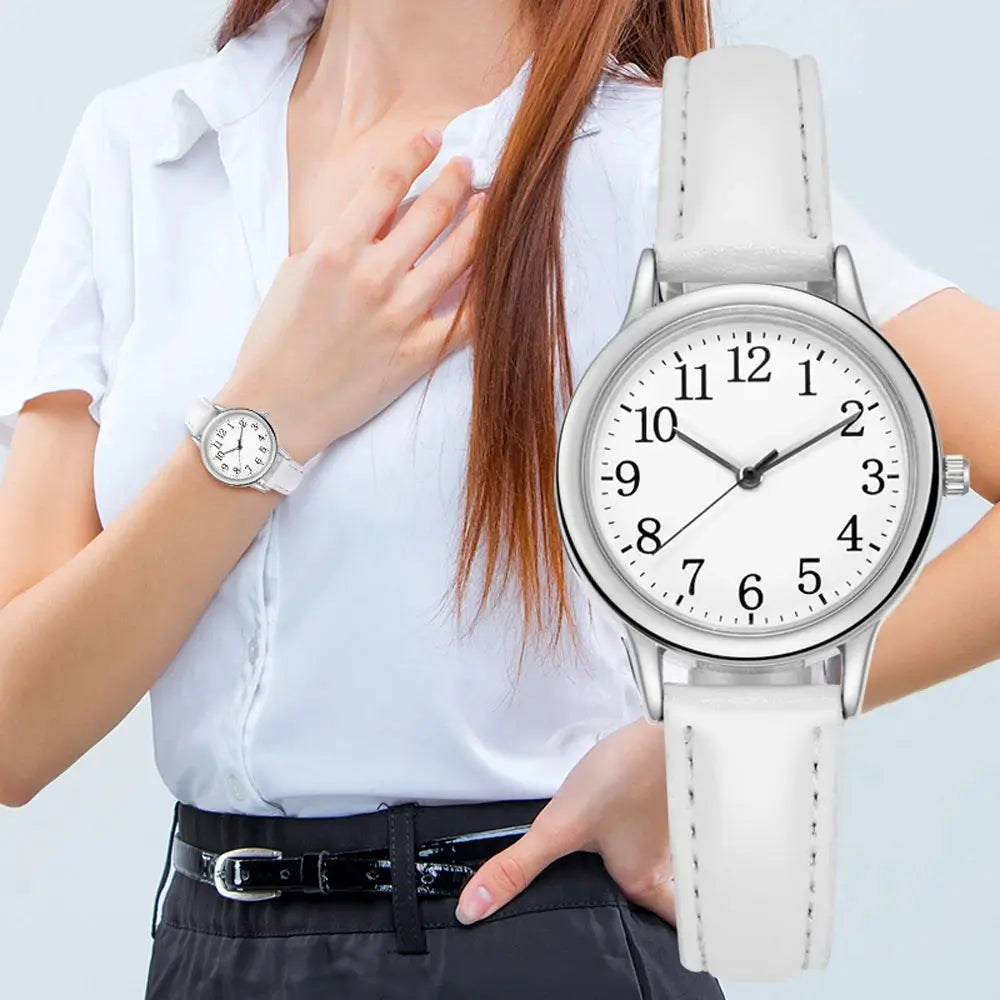 Leisure Fashion Women Quartz Wristwatch With Easy Read Arabic Numerals Simple Dial Candy Color PU Leather Strap