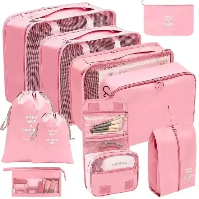 7 To 10 Piece Travel Organizer Set Packing Cubes And Oxford Storage Bags For Luggage Clothes Shoes Wardrobe