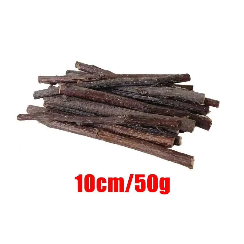 Natural wooden pine chew sticks for small animals, about 10cm long