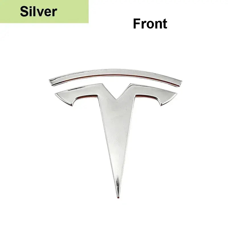 Tesla front hood logo emblem, silver zinc alloy, Model 3/Y compatible