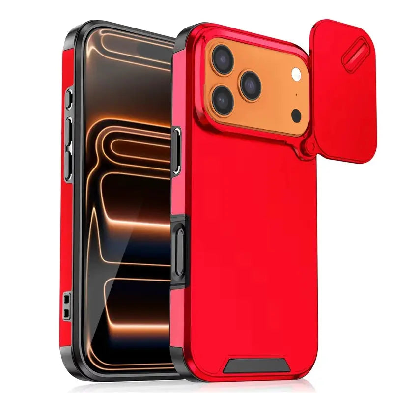 Slide Camera Protection phone case for iPhone 11–17 Pro/Max, red matte shockproof cover by Simples Market