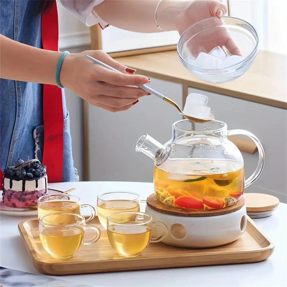 ClearView Glass Teapot 1.8L Large Capacity High Temperature Resistant for Steamed Juice Fruit Infusions and Iced Tea