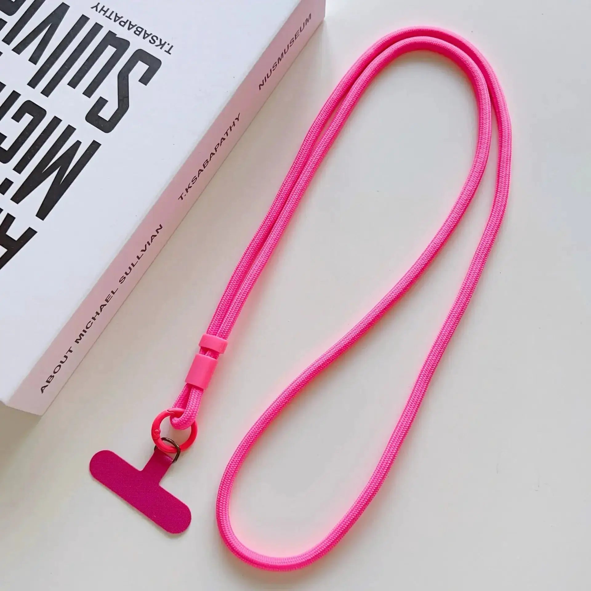 Phone lanyard pink solid color crossbody rope by Simples Market with clip, durable nylon strap for phones
