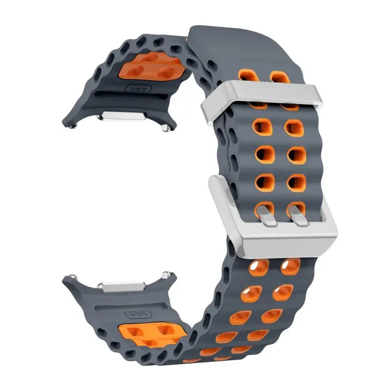 Simples Market Marine Band silicone strap for Samsung Galaxy Watch Ultra 47mm, grey with orange perforated holes