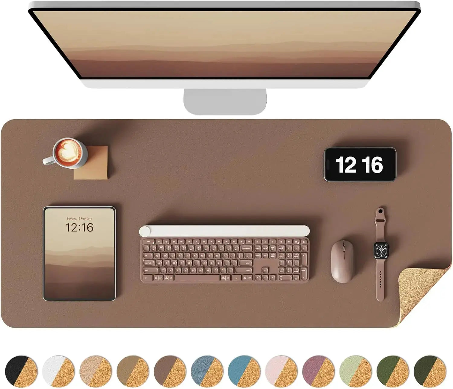 Double Sided Desk Pad Leather And Cork Desk Mat Waterproof Large Mouse Pad For Office And Home