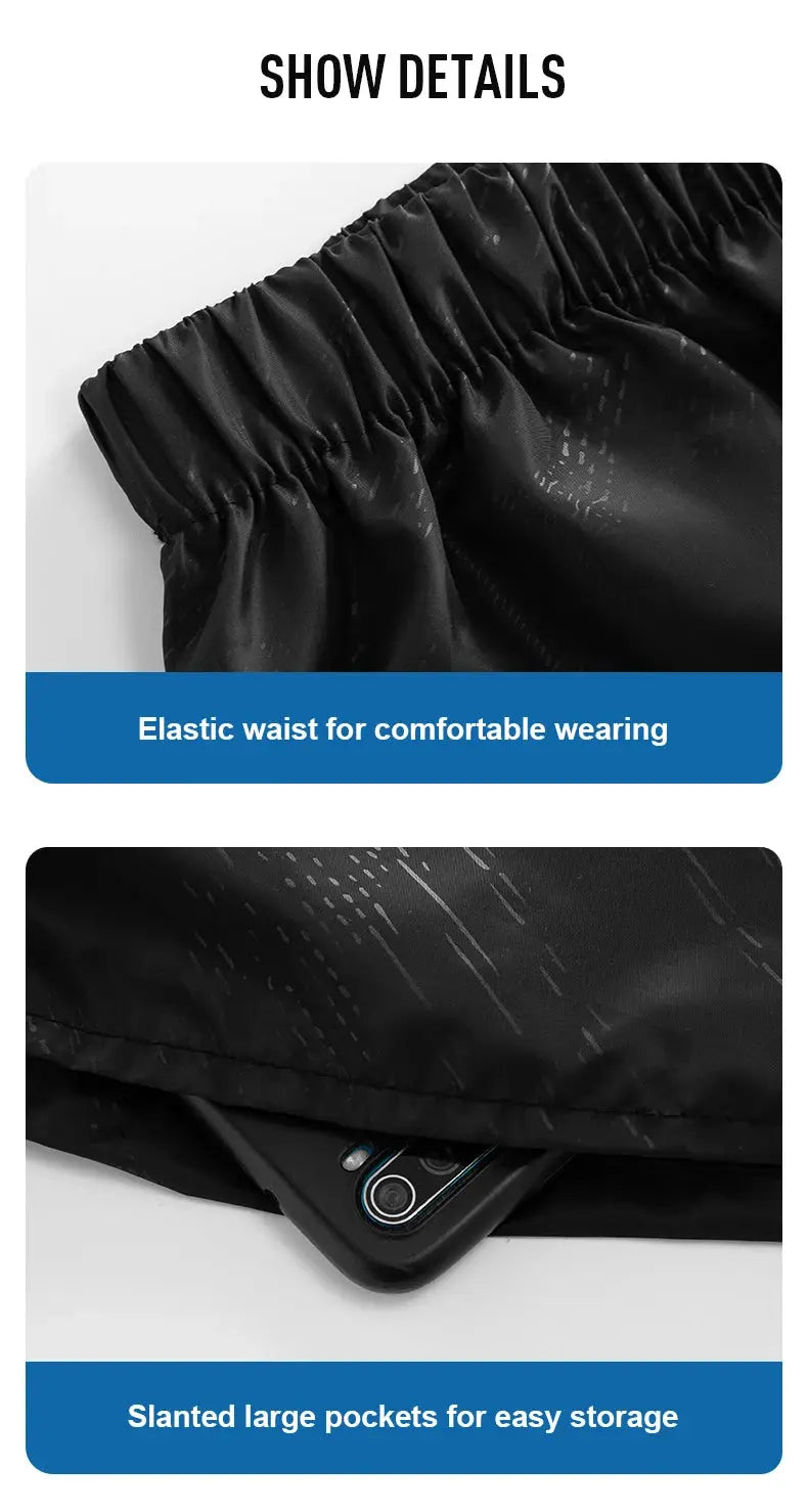 LNGXO unisex black waterproof hiking pants with elastic waist and quick-dry fabric, featuring slanted large pockets.