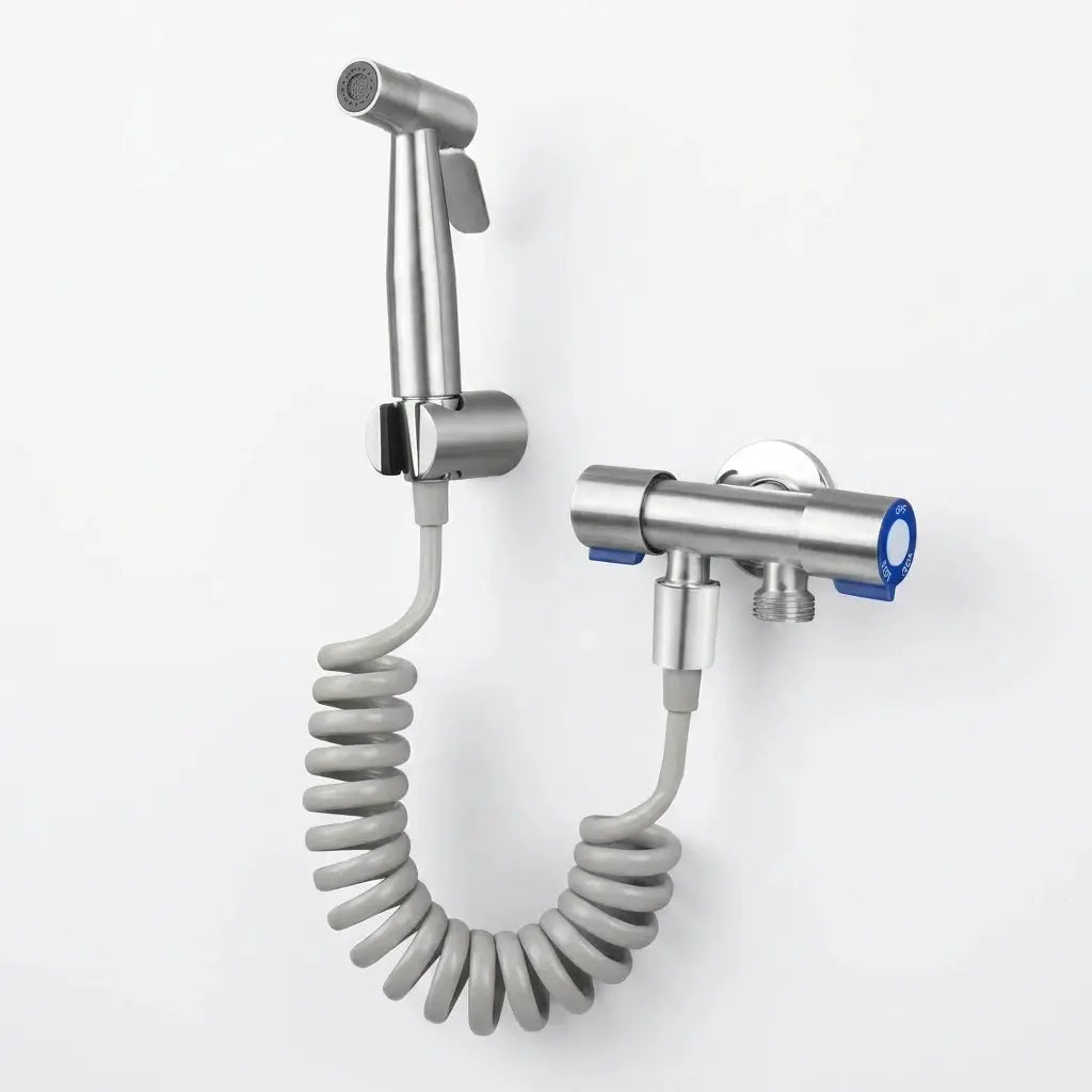 Stainless steel handheld shower kit with 4.8-inch hose and wall bracket, 2-piece set