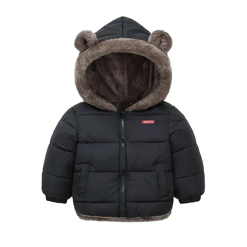 Baby Boys And Girls Hooded Cotton Outerwear Jacket Unisex Warm Fleece Cashmere Padded Winter Coat For Kids