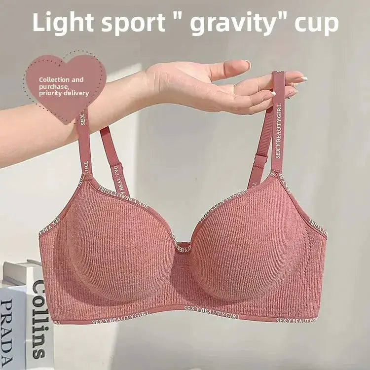 Simples Market pink wireless push-up bra with 6cm thickened cups, adjustable straps, anti-slip padding, seamless lingerie.