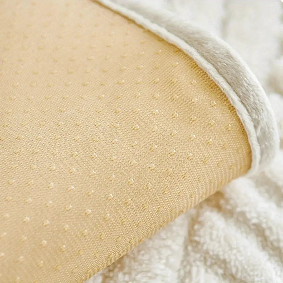 Velvet sofa cover, cream color with dotted texture and white edge trim