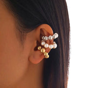 C-shaped ear clips 3-pack with pearl beads in silver, white, and gold tones