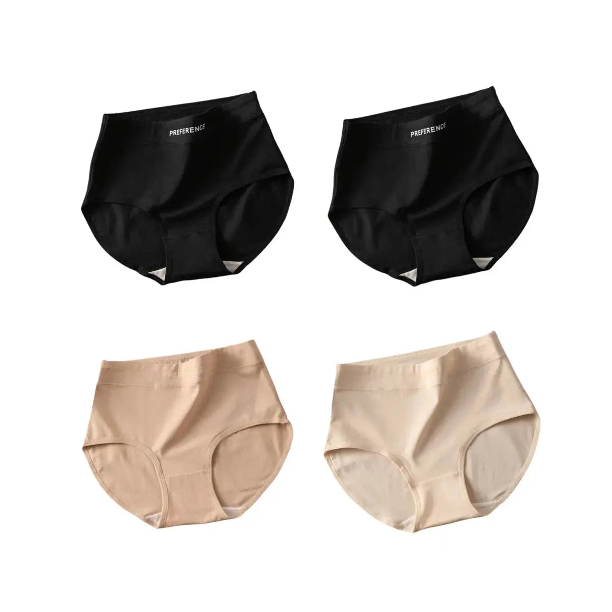 4Pcs set women high-waist briefs by Simples Market; black and beige cotton tummy-control underwear (M-XXL)