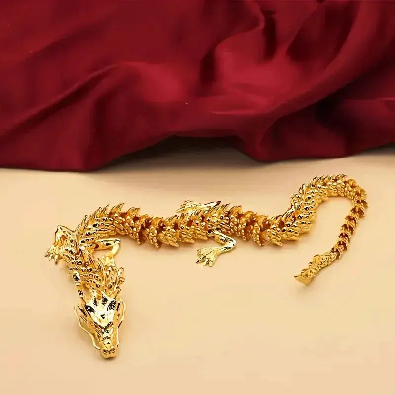 Gold alloy dragon statue with movable limbs for desktop decor by Simples Market