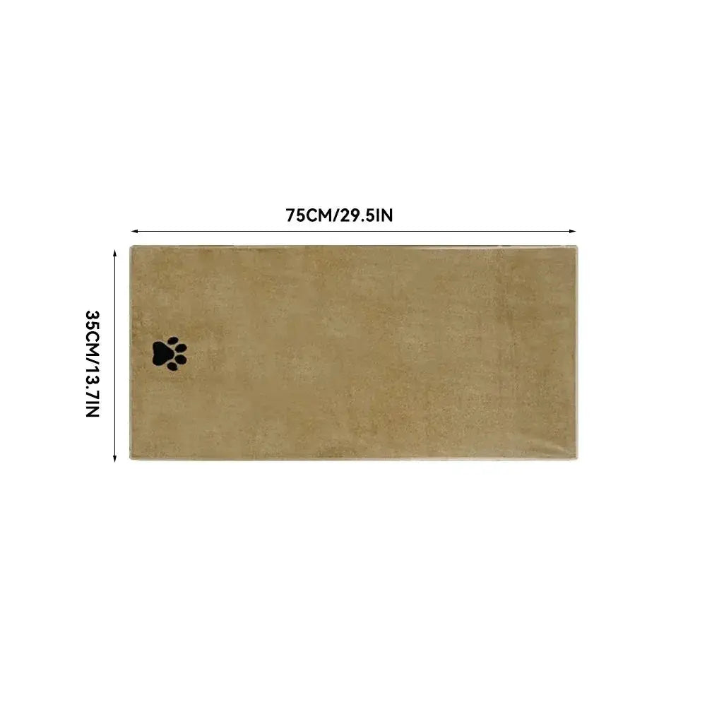 Pet bath towel, beige microfiber, 35x75 cm with embroidered paw print.