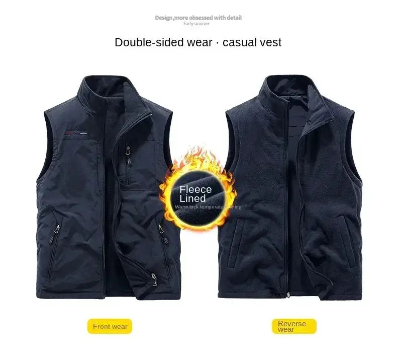 Simples Market men's heated fleece-lined gilet vest, black, double-sided reversible.