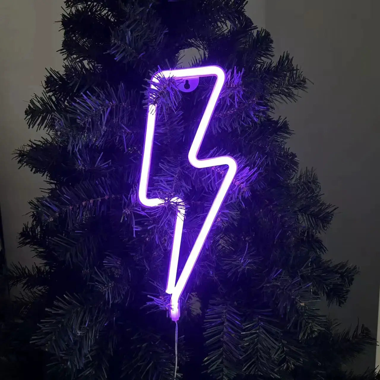 Lightning bolt LED neon light, purple glow, USB/battery powered, Simples Market