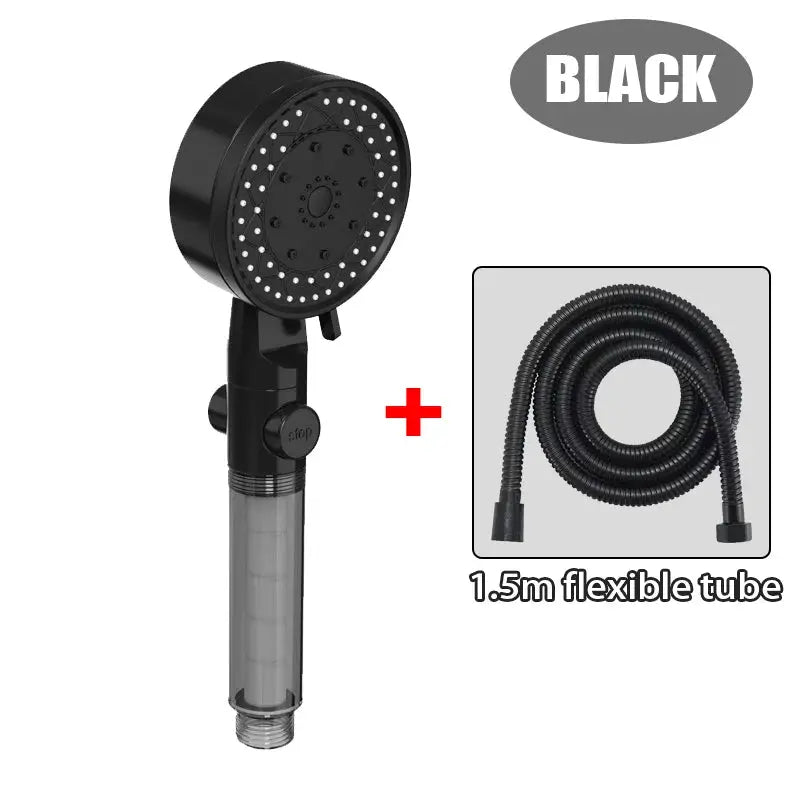 Black 10-mode handheld showerhead with 1.5m flexible hose, two-piece set