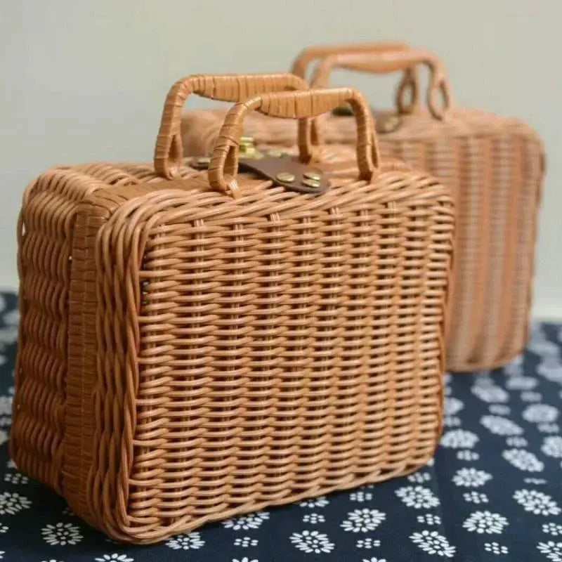Rattan storage boxes set natural brown woven suitcases by Simples Market, 2-piece decorative props