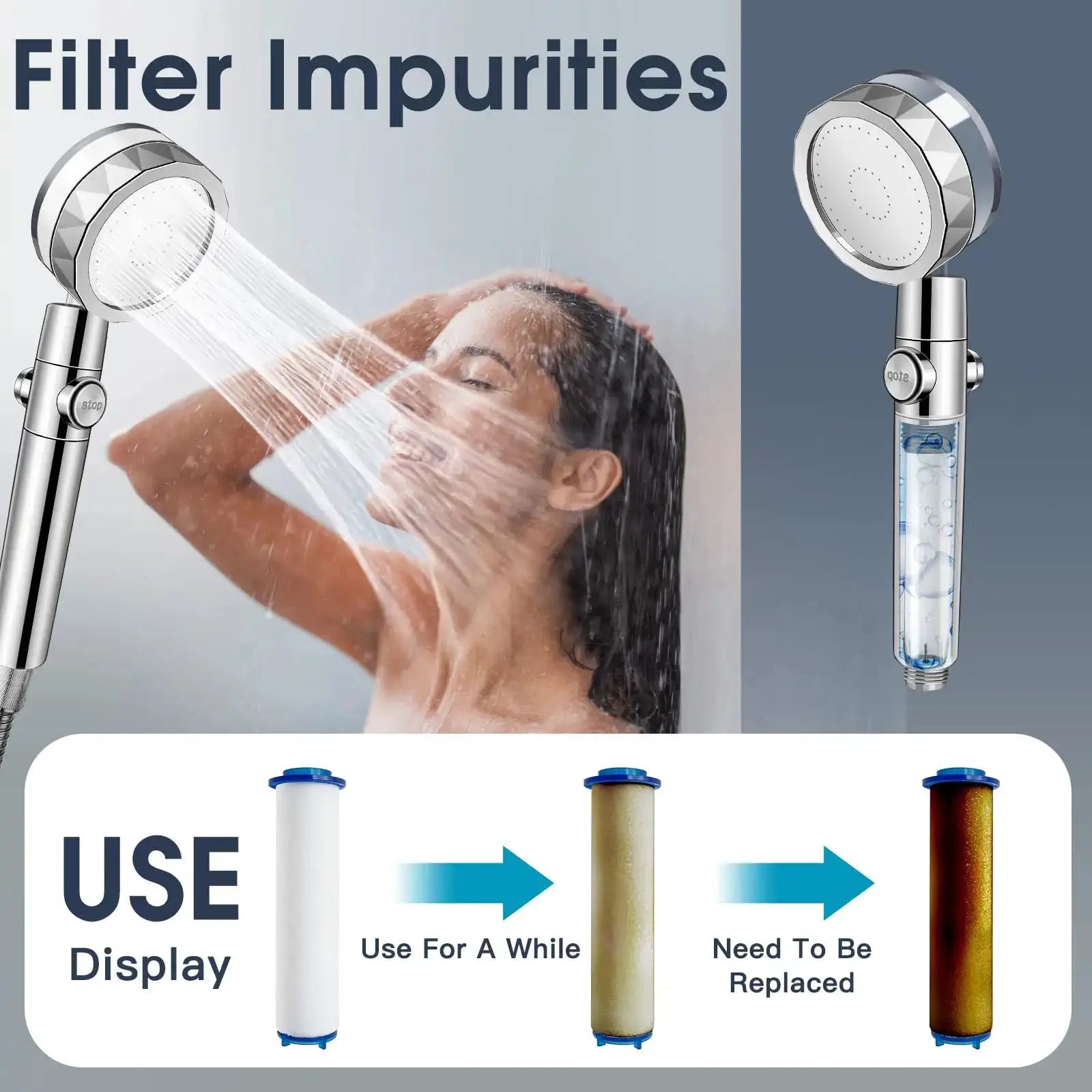 Simples Market 360-Degree rotating turbo shower head with filter cartridge, chrome finish